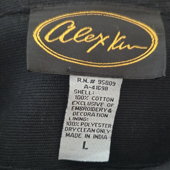 Vintage Alex Kim Black Jacket with Red Floral Embroidery Size Large - Picture 9 of 10